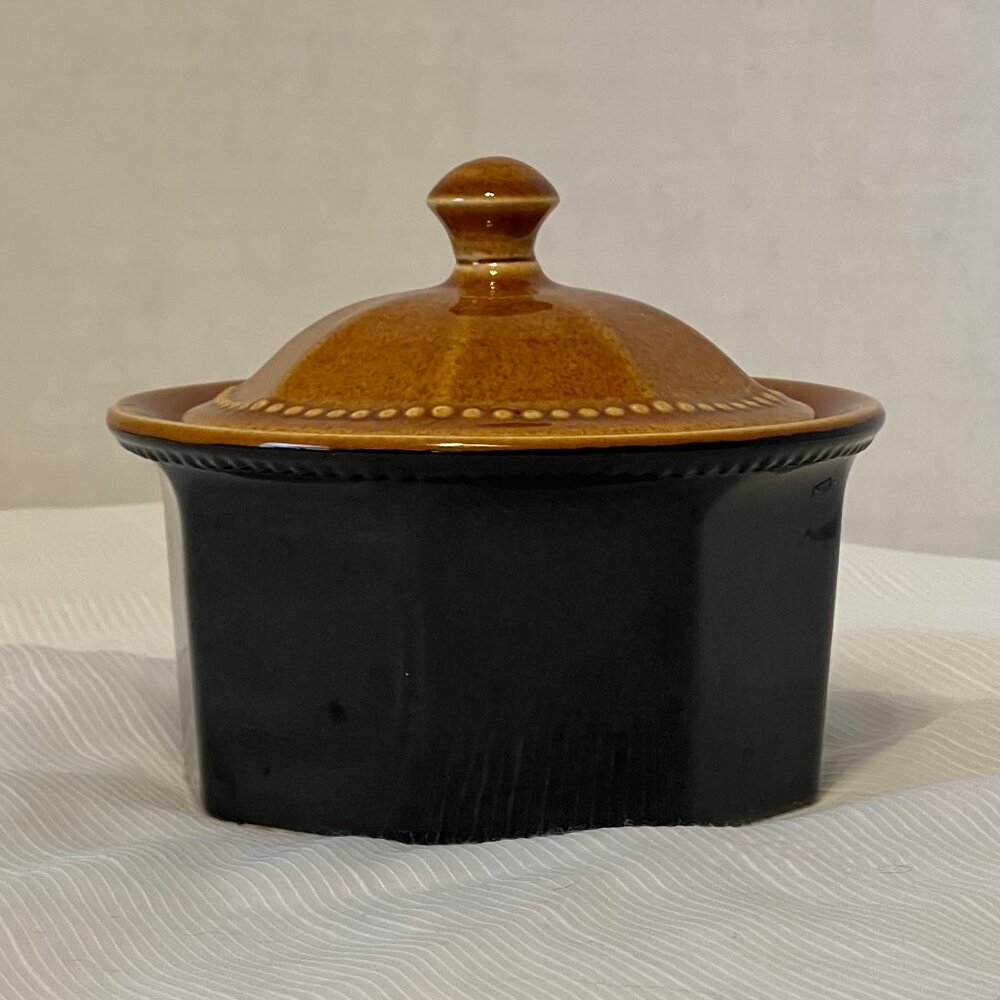 Vintage 70's Sears & Roebuck & Co. Ironstone Octagon Amber Lidded Sugar Bowl